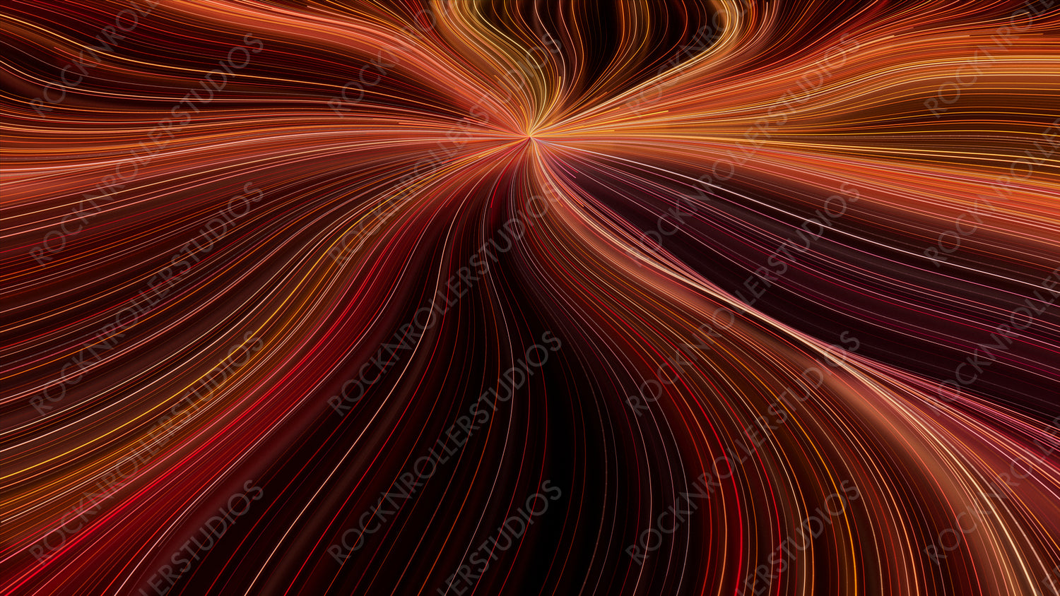 Wavy Lines Background with Orange, Yellow and Red Curves. 3D Render.