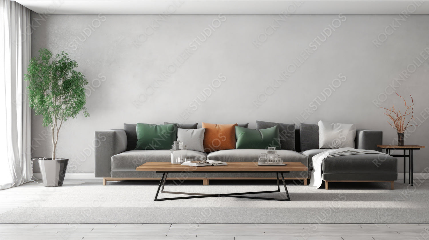 Stylish Living Room. Modern Interior Design Background. Generative AI.