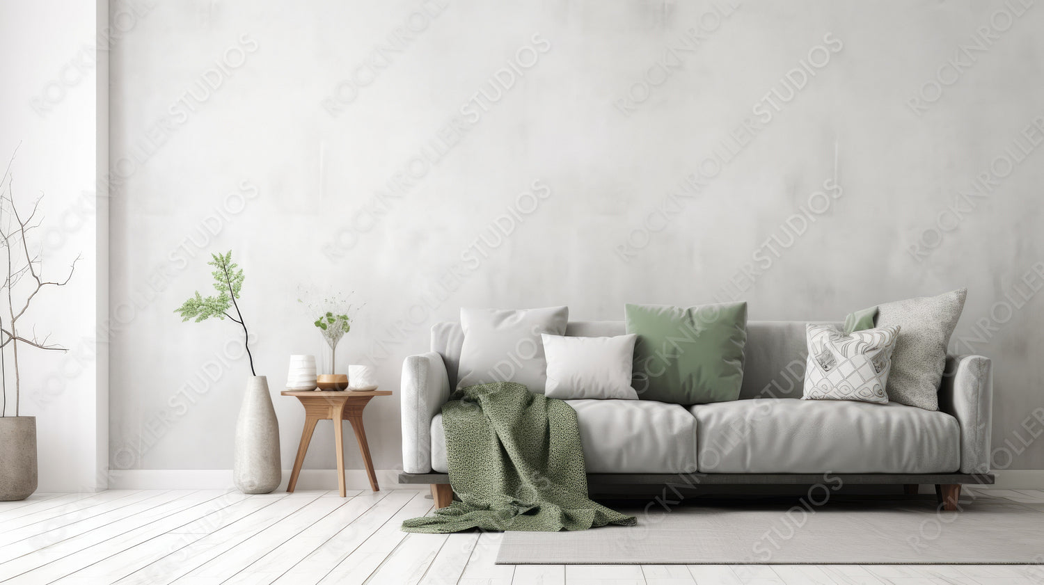 Modern livingroom. Stylish Interior Design Background. Generative AI.
