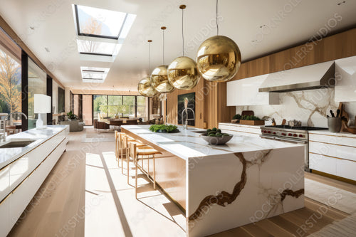 Stylish Kitchen. Minimal Interior Design Background. Generative AI.