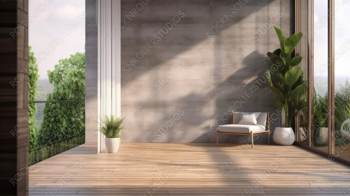 Stylish Balcony. Loft Interior Design Background. Generative AI.