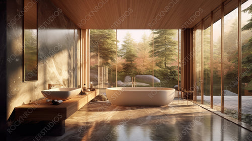 Modernist Interior Design Background. Contemporary Bathroom. Generative AI.