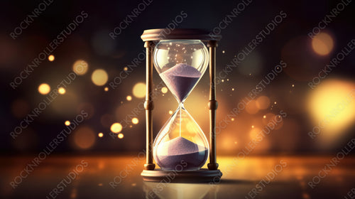 Hourglass with Golden Bokeh Background.
