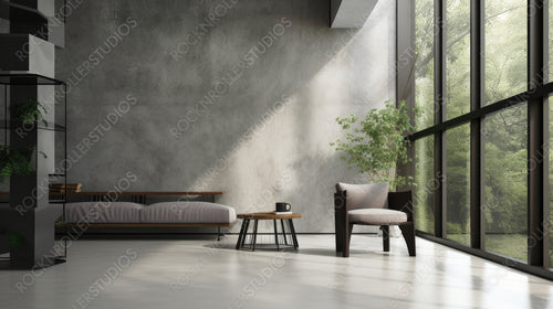 Loft Interior Design Background. Contemporary Living Room. Generative AI.