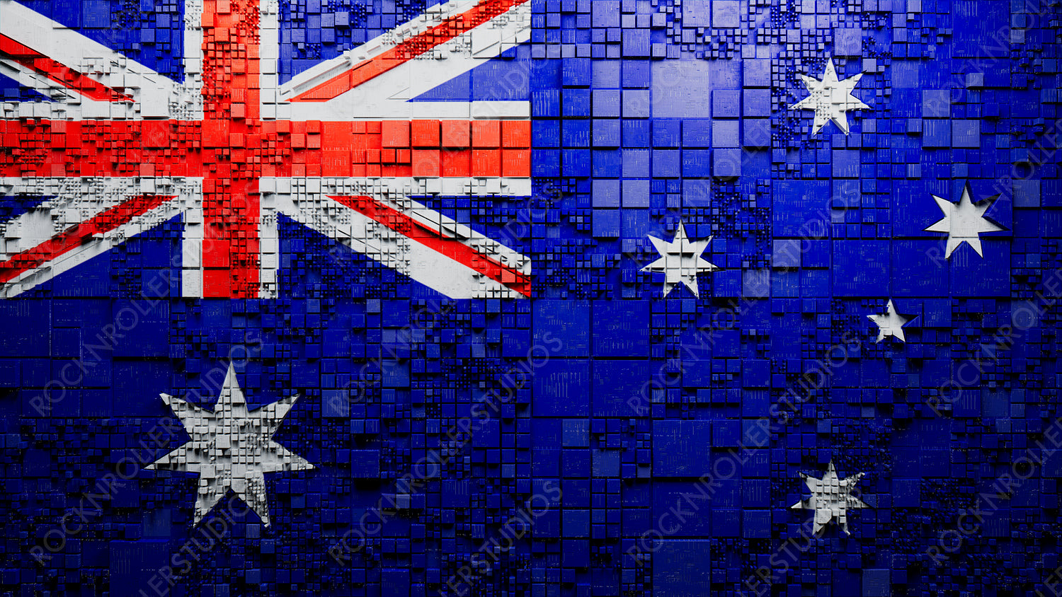 Flag of Australia rendered in a Futuristic 3D style. Australian Innovation Concept. Tech Background.