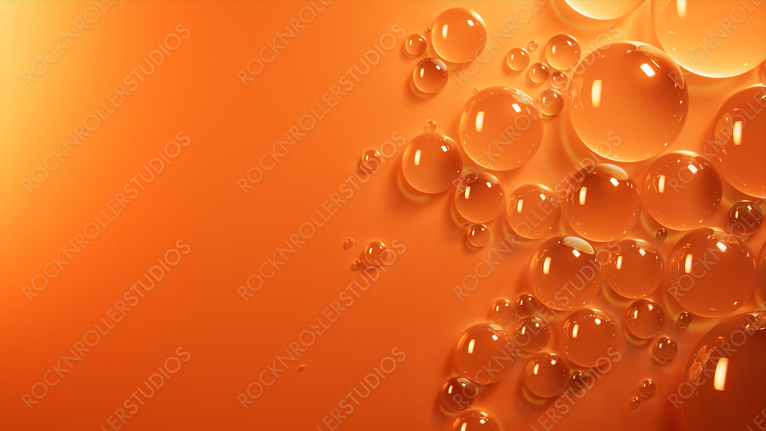 Orange and Yellow Background with Dew Droplets on Surface. Contemporary Banner with Copy-Space.