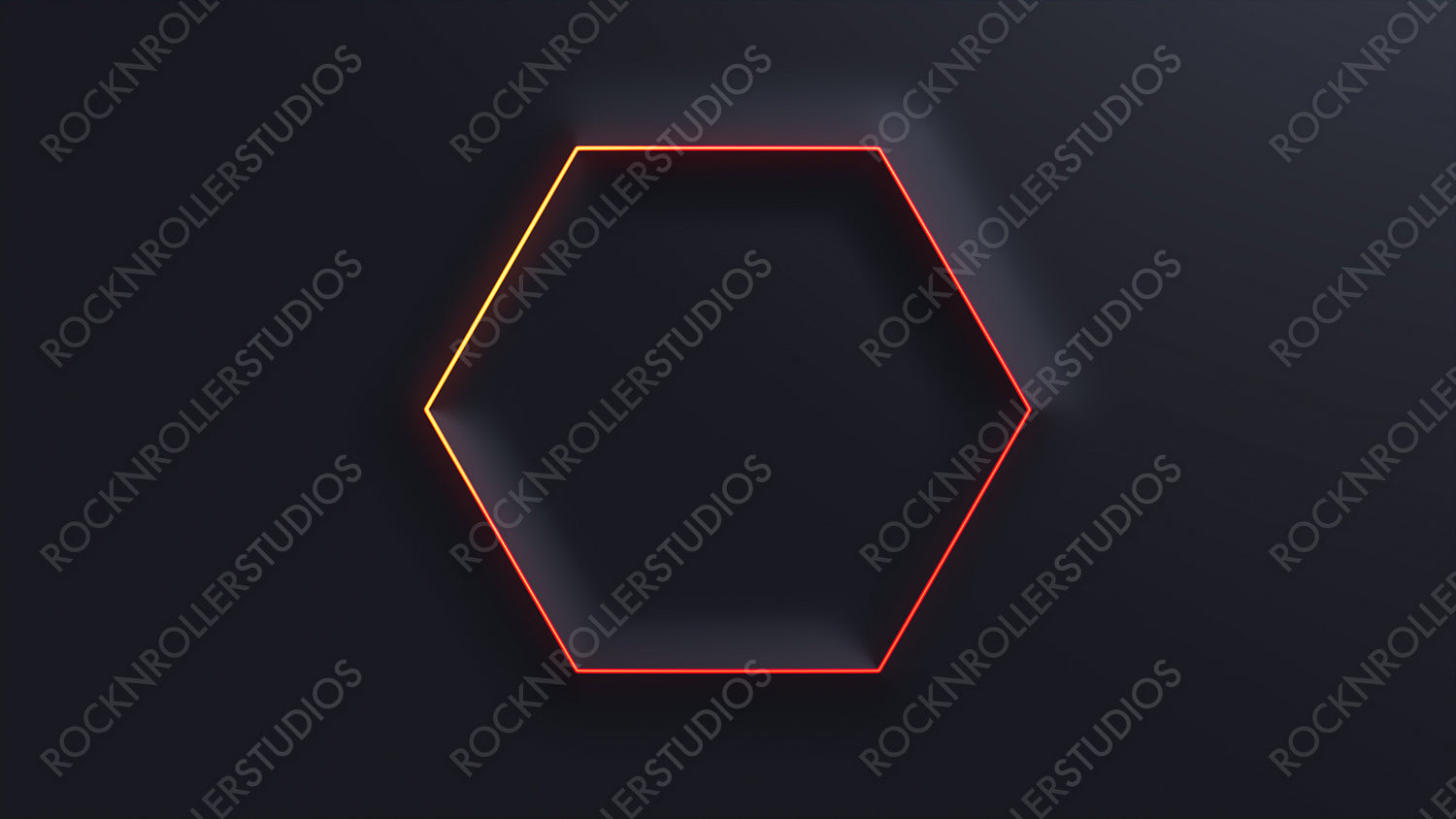 Minimalist Tech Background with Raised Hexagon and Orange Illuminated Trim. Black Surface with Embossed 3D Shape. 3D Render.