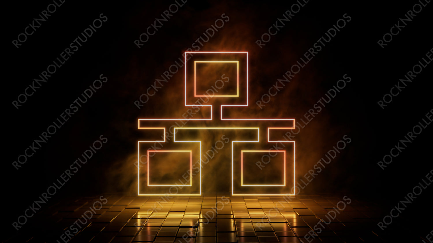 Orange and yellow neon light ethernet icon. Vibrant colored technology symbol, isolated on a black background. 3D Render