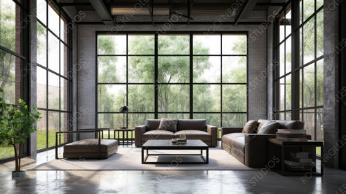 Loft Interior Design Background. Stylish Living Room. Generative AI.