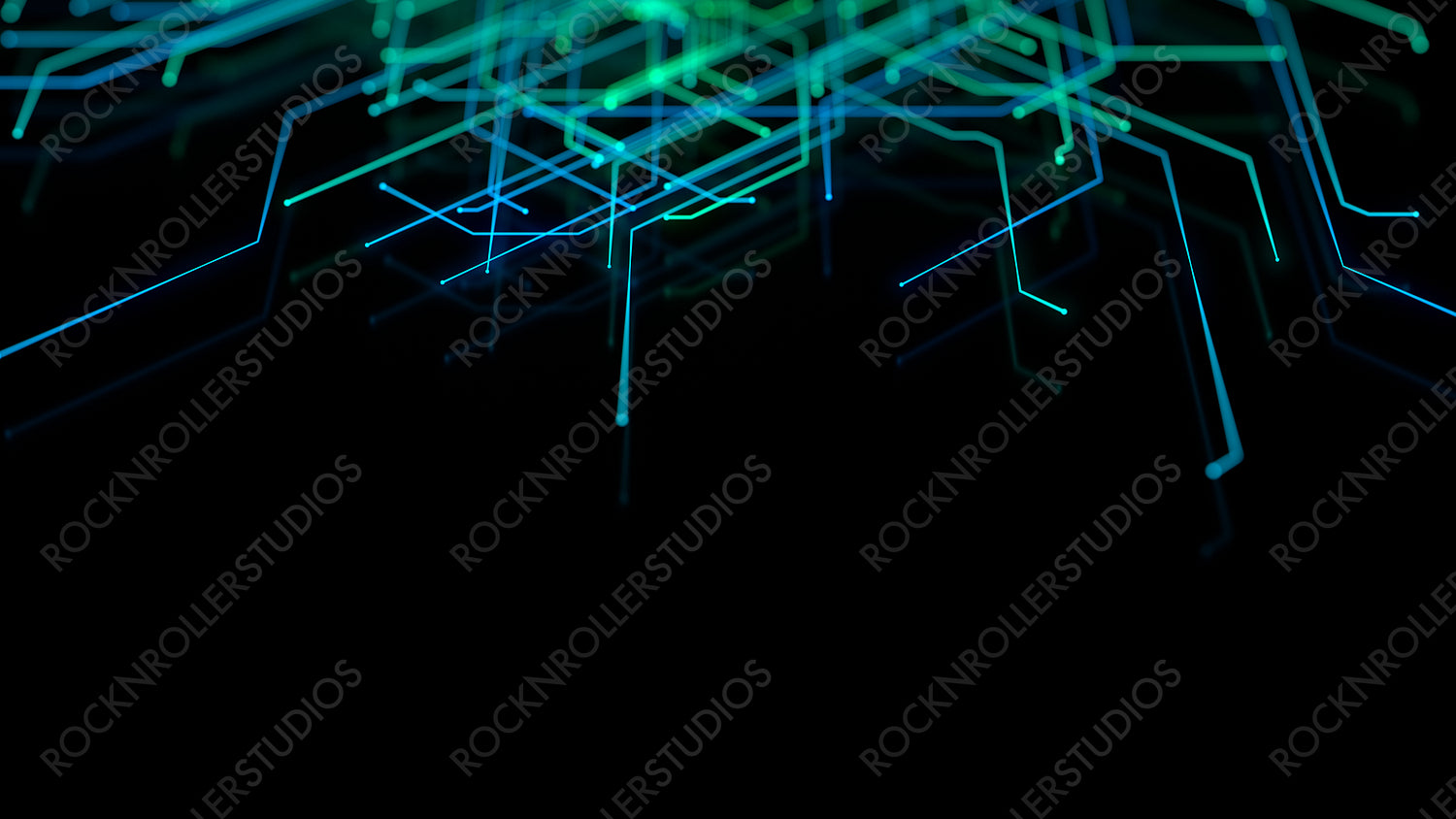 Blue and Green Cyberspace Concept with Technical Structure. Futuristic Neon Lines with copy-space.