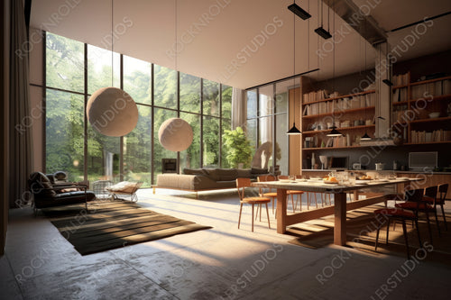 Modernist Kitchen. Contemporary Interior Design Background. Generative AI.