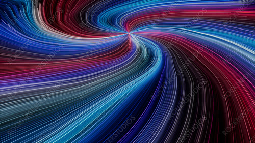 Blue, Pink and Purple Colored Curves form Wavy Neon Background. 3D Render.