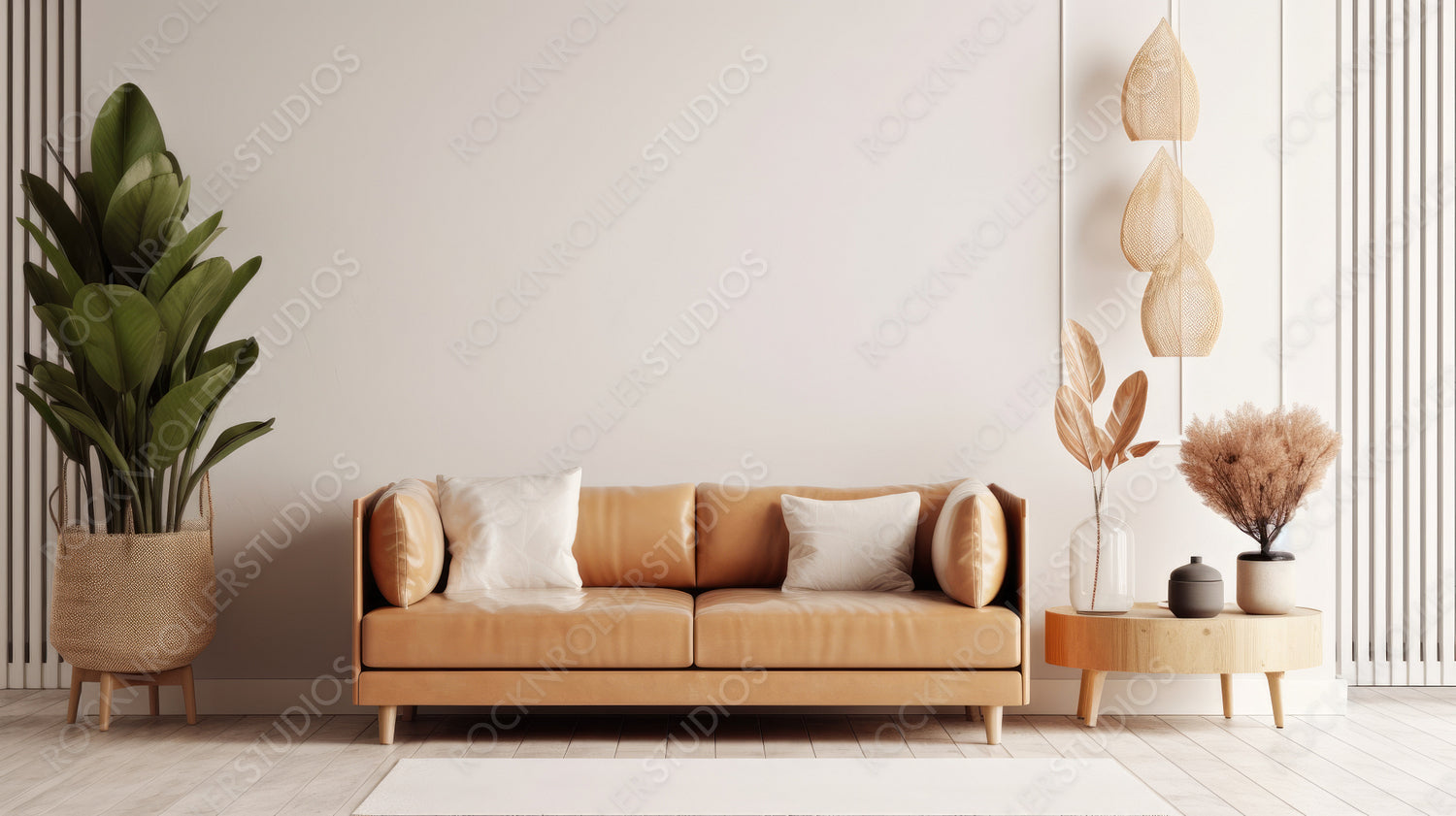 Modern Living Room Background. Contemporary Interior Design. Generative AI.