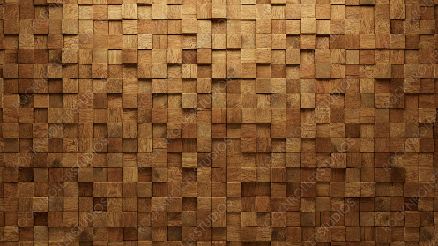 3D Tiles arranged to create a Square wall. Natural, Wood Background formed from Soft sheen blocks. 3D Render