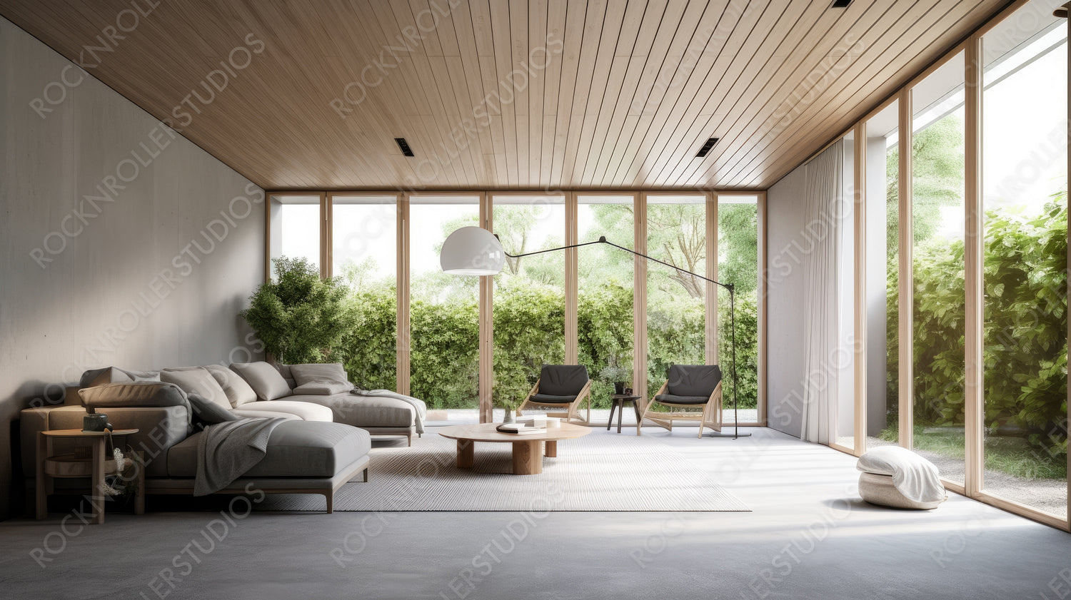 Stylish Living Room. Loft Interior Design Background. Generative AI.