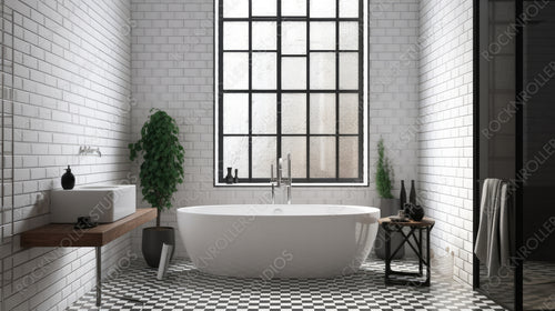 Scandinavian Bathroom. Contemporary Interior Design Background. Generative AI.