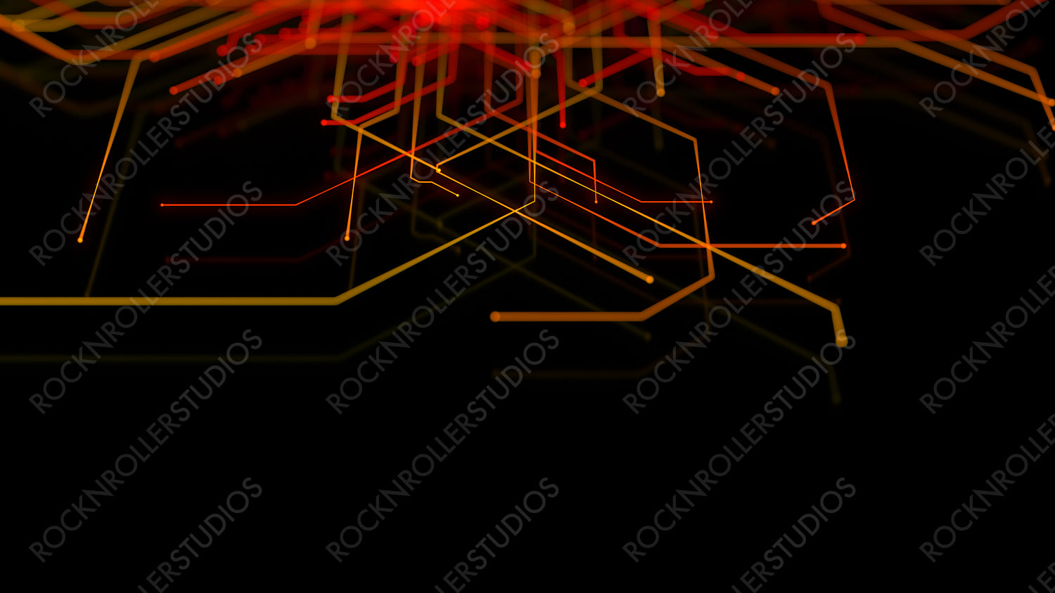 Futuristic Geometric Lines form a High-Tech Mesh. Orange and Yellow Cyberspace Concept with copy-space.
