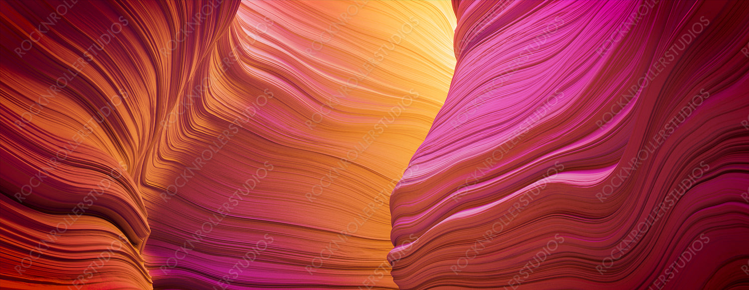 Abstract 3D Render with Elegant, Undulating Surfaces. Modern Pink and Yellow Wallpaper.