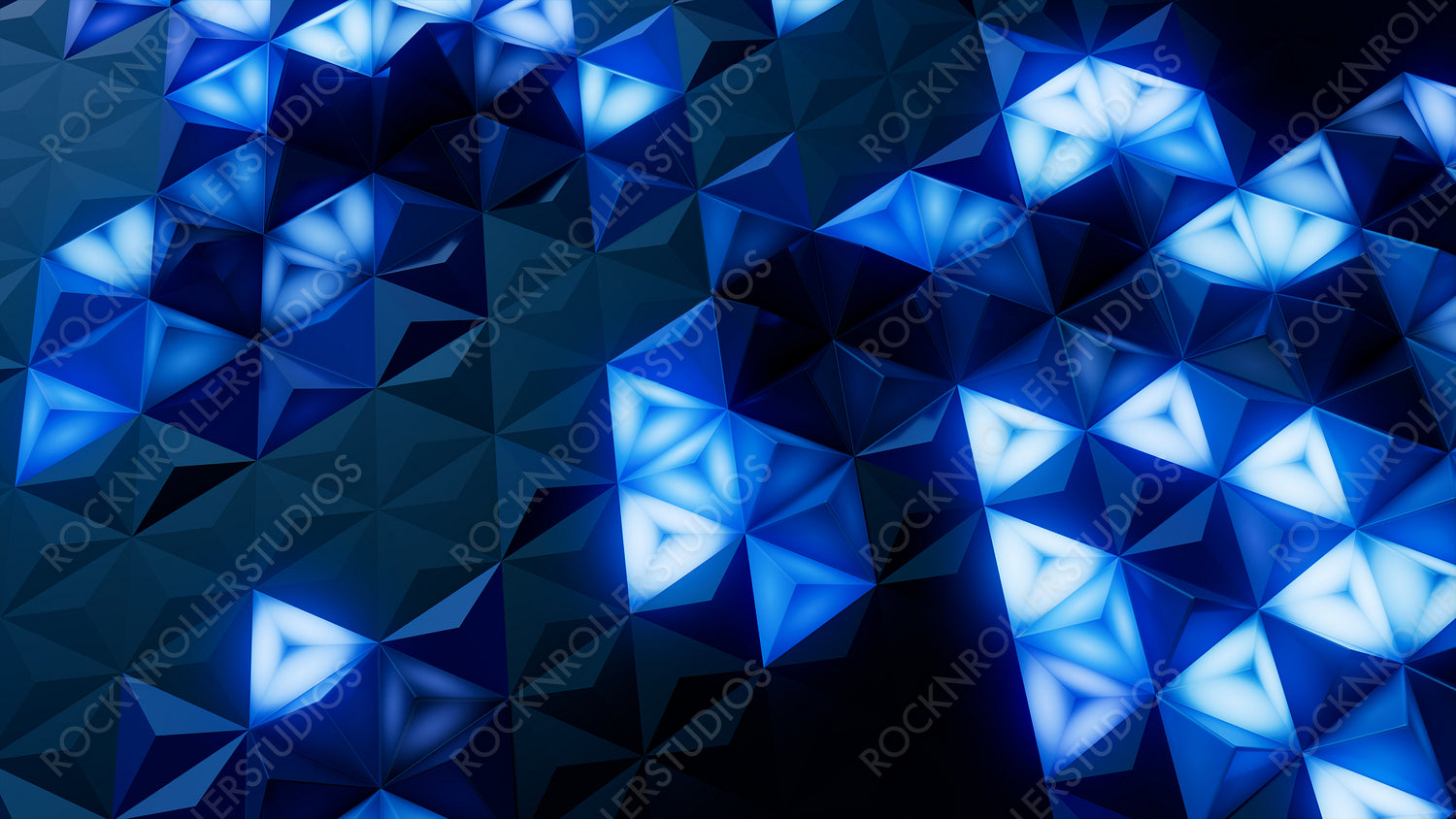 Illuminated, Blue Three-Dimensional Surface with Tetrahedrons. High Tech, Neon 3d Banner.