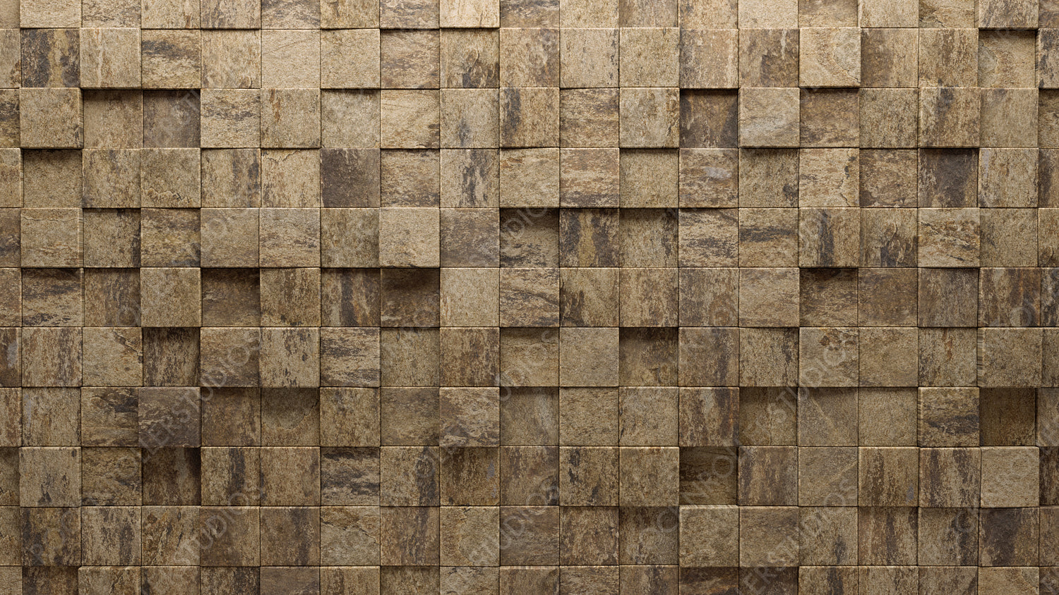 Textured Tiles arranged to create a Semigloss wall. 3D, Natural Stone Background formed from Square blocks. 3D Render