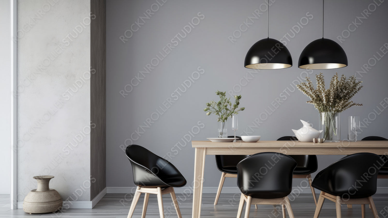 Minimal Dining room Background. Stylish Interior Design. Generative AI.