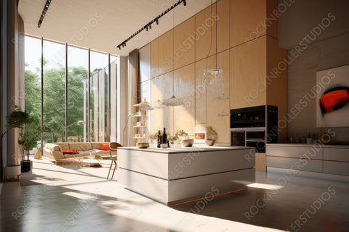 Modernist Interior Design Background. Stylish Kitchen. Generative AI.