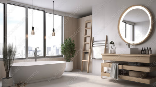 Stylish Bathroom. Modern Interior Design Background. Generative AI.