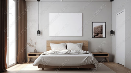 Minimal Interior Design Background. Contemporary Bedroom. Generative AI.