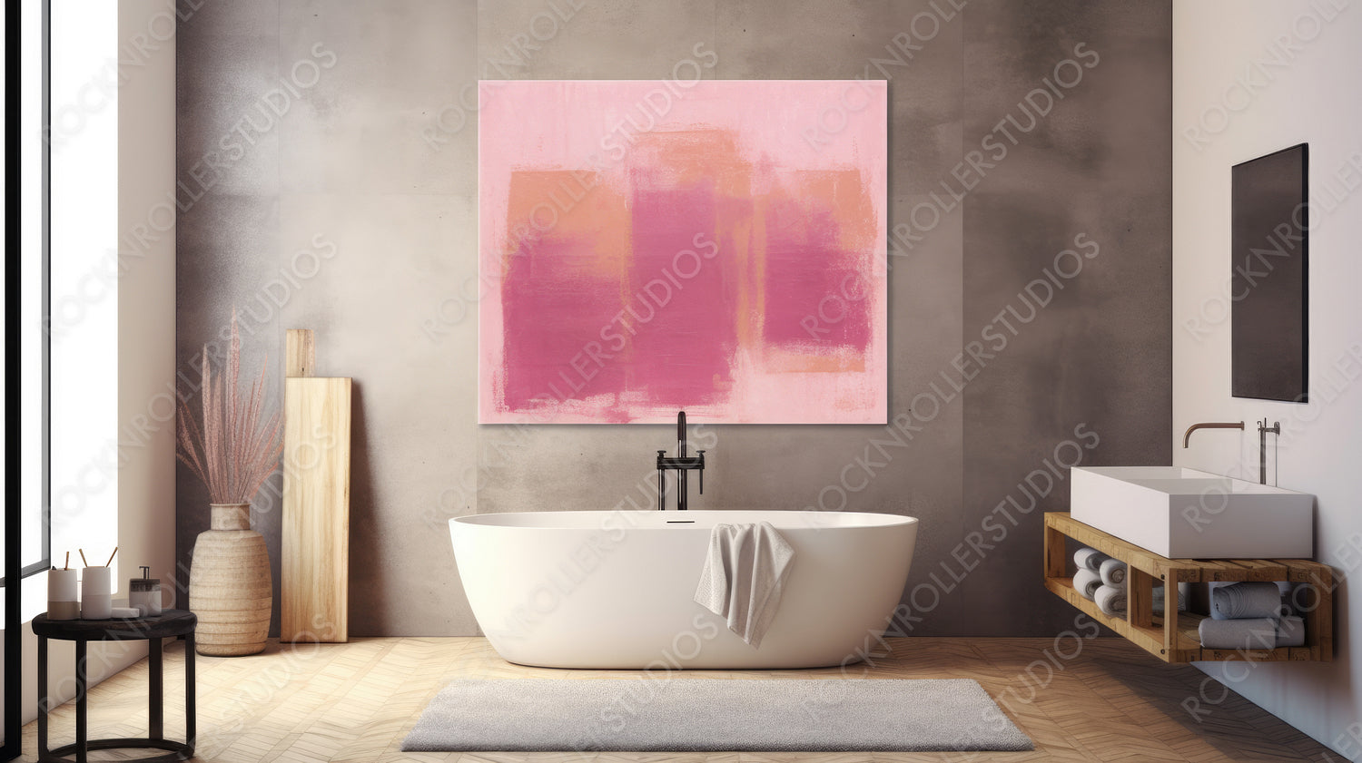 Stylish Interior Design Background. Artistic Bathroom. Generative AI.