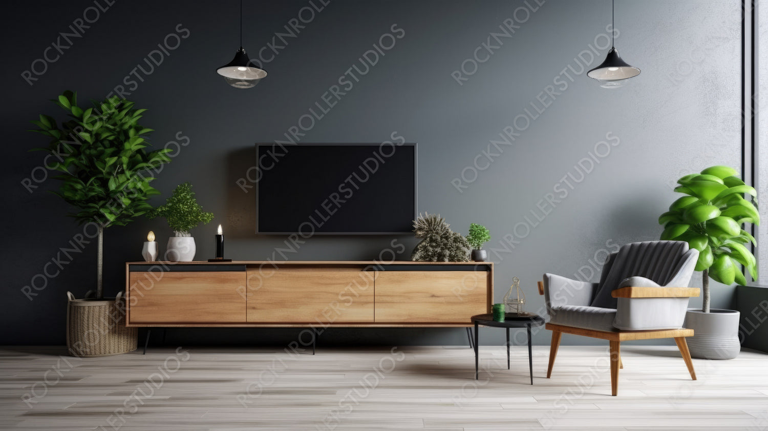 Contemporary Living Room. Modern Interior Design Background. Generative AI.