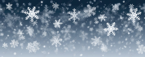 Heavy Snowfall, Snowflakes in Different Shapes and Forms. Many White Cold Flake Elements on blue background. White Snowflakes Flying in The Air. Snow Flakes, Snow Background.