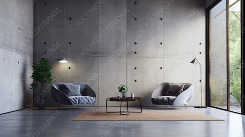 Stylish Interior Design Background. Loft Living Room. Generative AI.