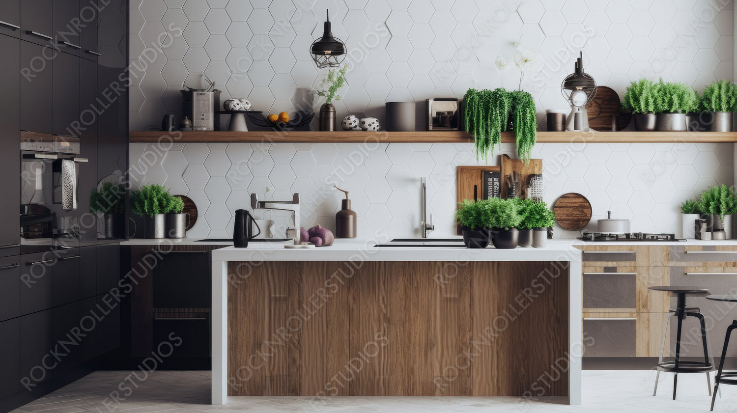 Modern Interior Design Background. Contemporary Kitchen. Generative AI.