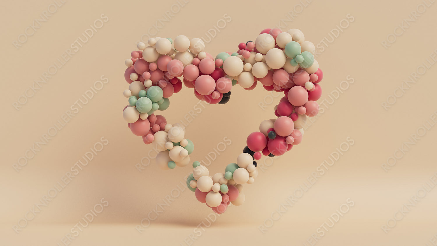 Multicolored Balloon Love Heart. Pink, White and Green Balloons arranged in a heart shape. 3D Render