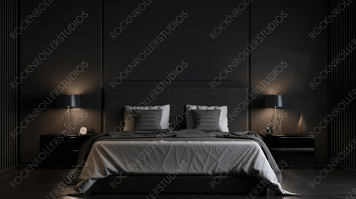 Stylish Bedroom. Minimal Interior Design Background. Generative AI.