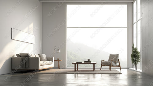 Minimal Living Room. Stylish Interior Design Background. Generative AI.