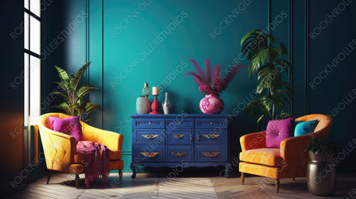 Mexican Living Room. Stylish Interior Design Background. Generative AI.