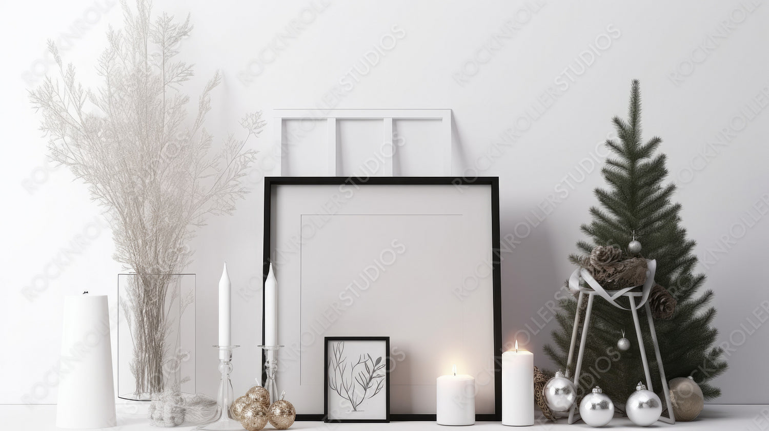 Christmas Interior Design Background. Stylish Frame Mockup. Generative AI.