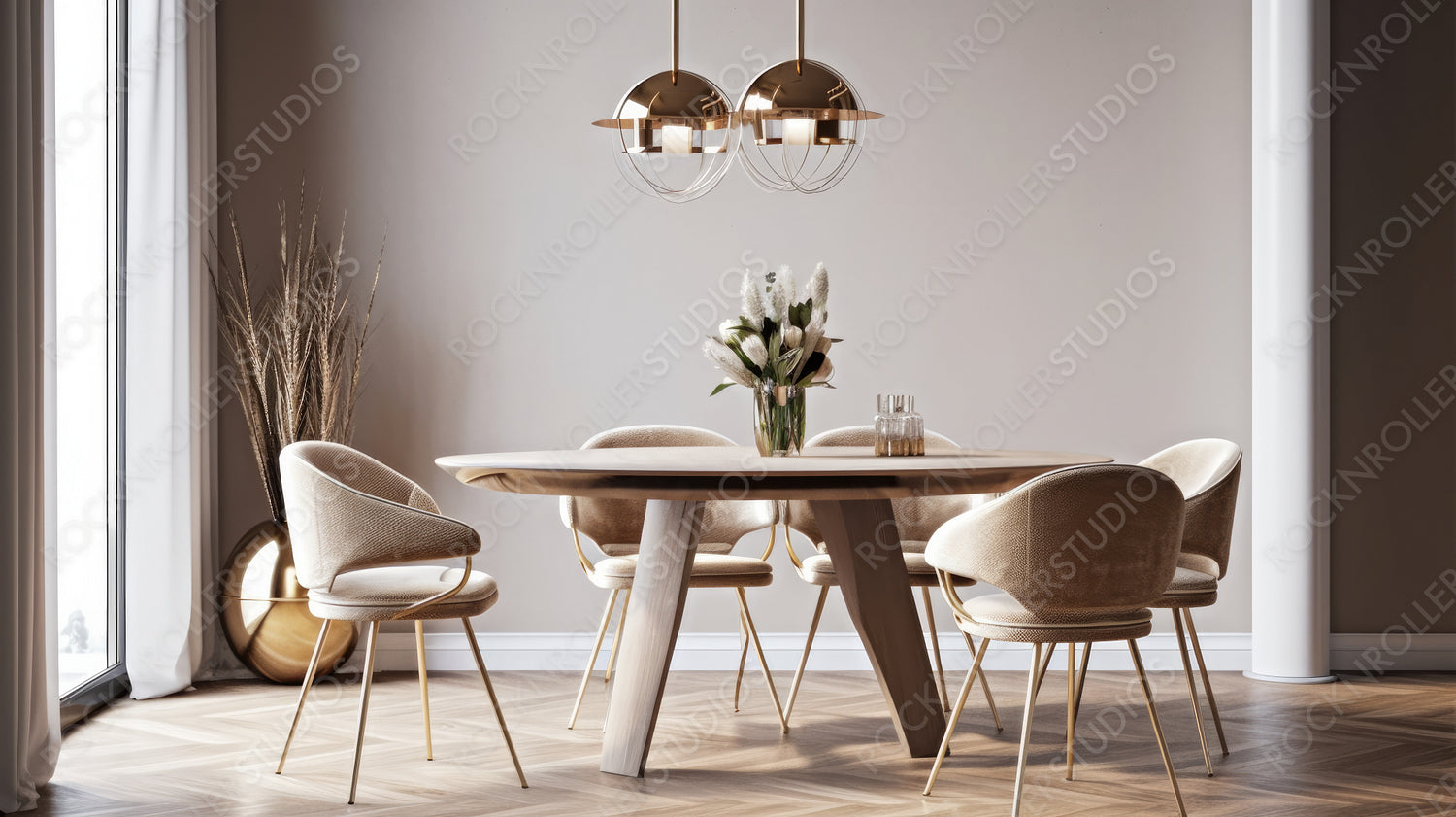 Modern Interior Design Background. Stylish Dining room. Generative AI.