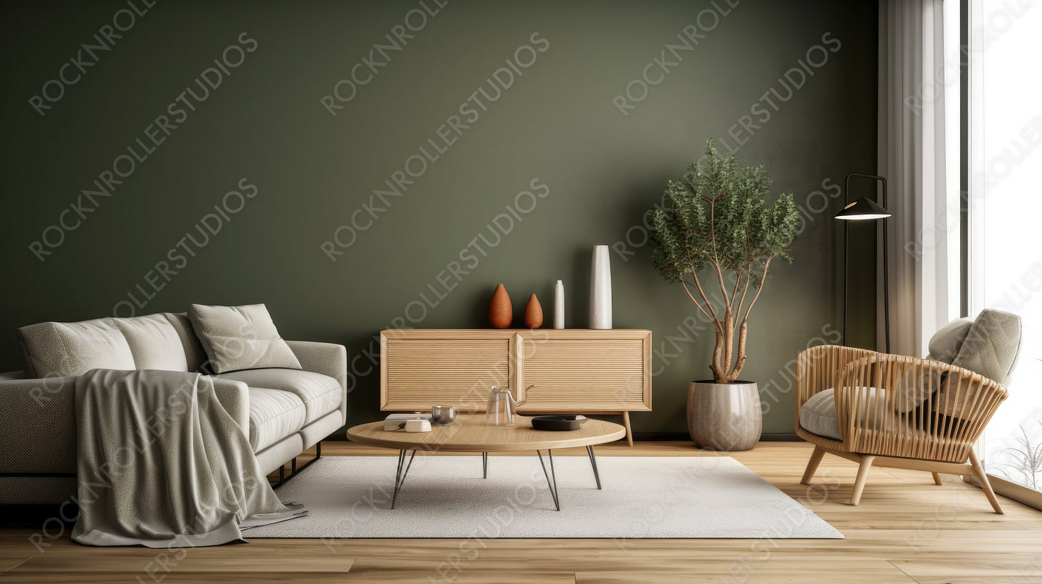 Modern Interior Design Background. Stylish Living Room. Generative AI.