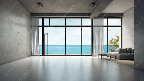 Stylish Interior Design Background. Sea View Living Room. Generative AI.