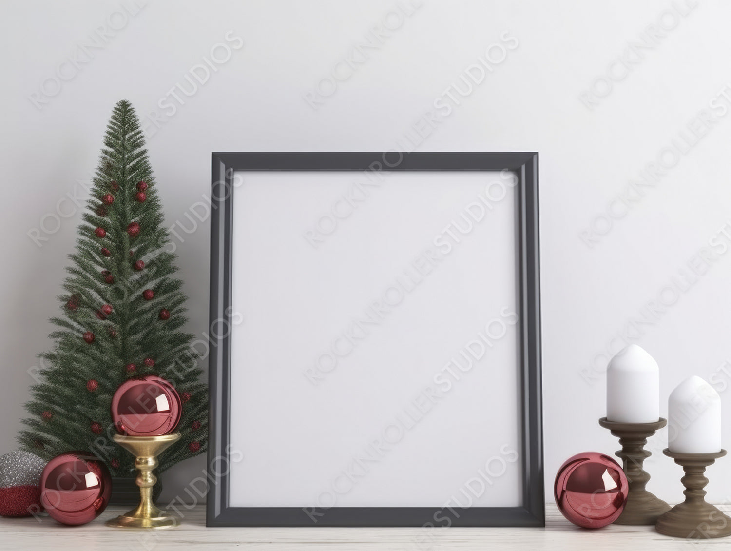 Christmas Frame Mock up. Stylish Interior Design Background. Generative AI.