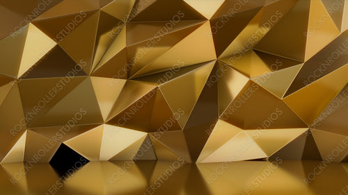 Futuristic Product Stage with Gold 3D Wall. Shiny Interior Design Wallpaper.