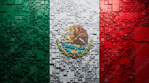 Flag of Mexico rendered in a Futuristic 3D style. Mexican Innovation Concept. Tech Background.