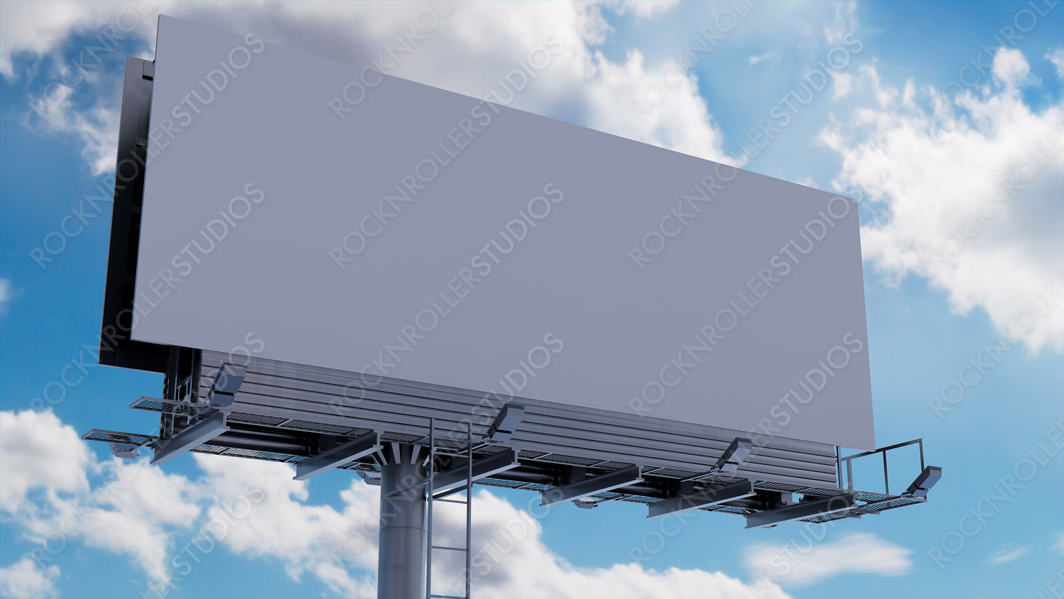 Commercial Billboard. Blank Exterior Sign against a Cloudy Afternoon Sky. Mockup Template.