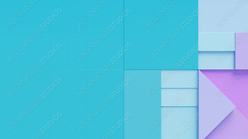 Various 3D Shapes arranged to create a wall. Turquoise and Purple Tech background with copy-space.