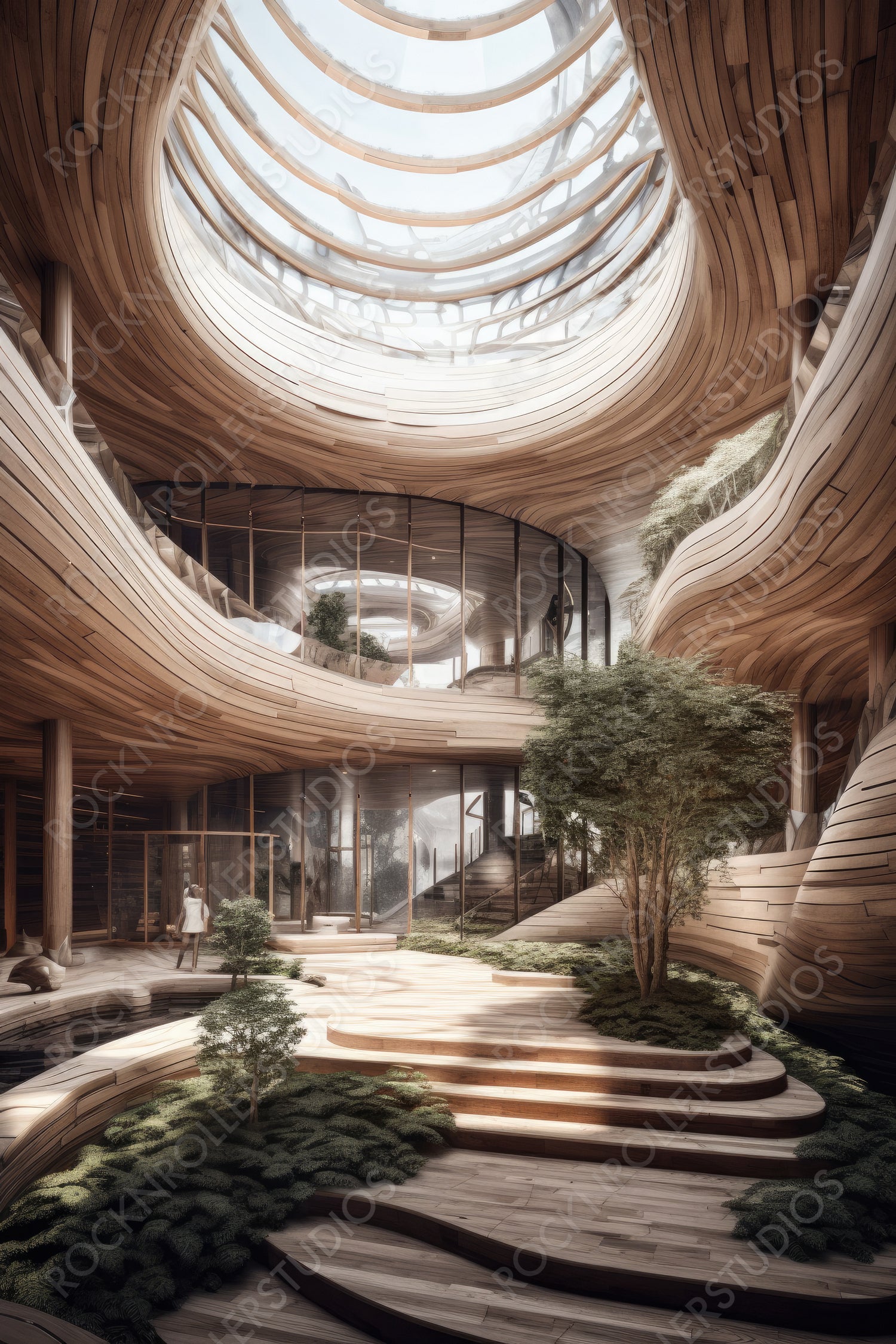 Modern Atrium. Contemporary Interior Design Background. Generative AI.