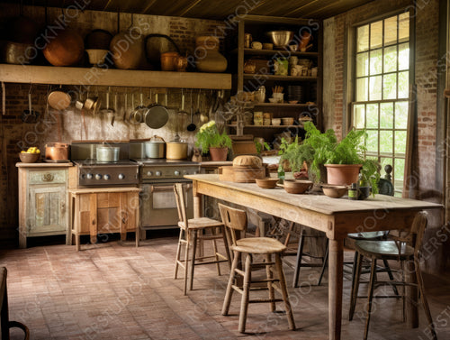 Rustic Kitchen Background. Contemporary Interior Design. Generative AI.