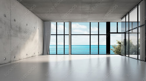 Sea View Living Room Background. Stylish Interior Design. Generative AI.