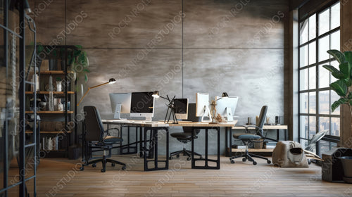 Industrial Interior Design Background. Stylish Office. Generative AI.